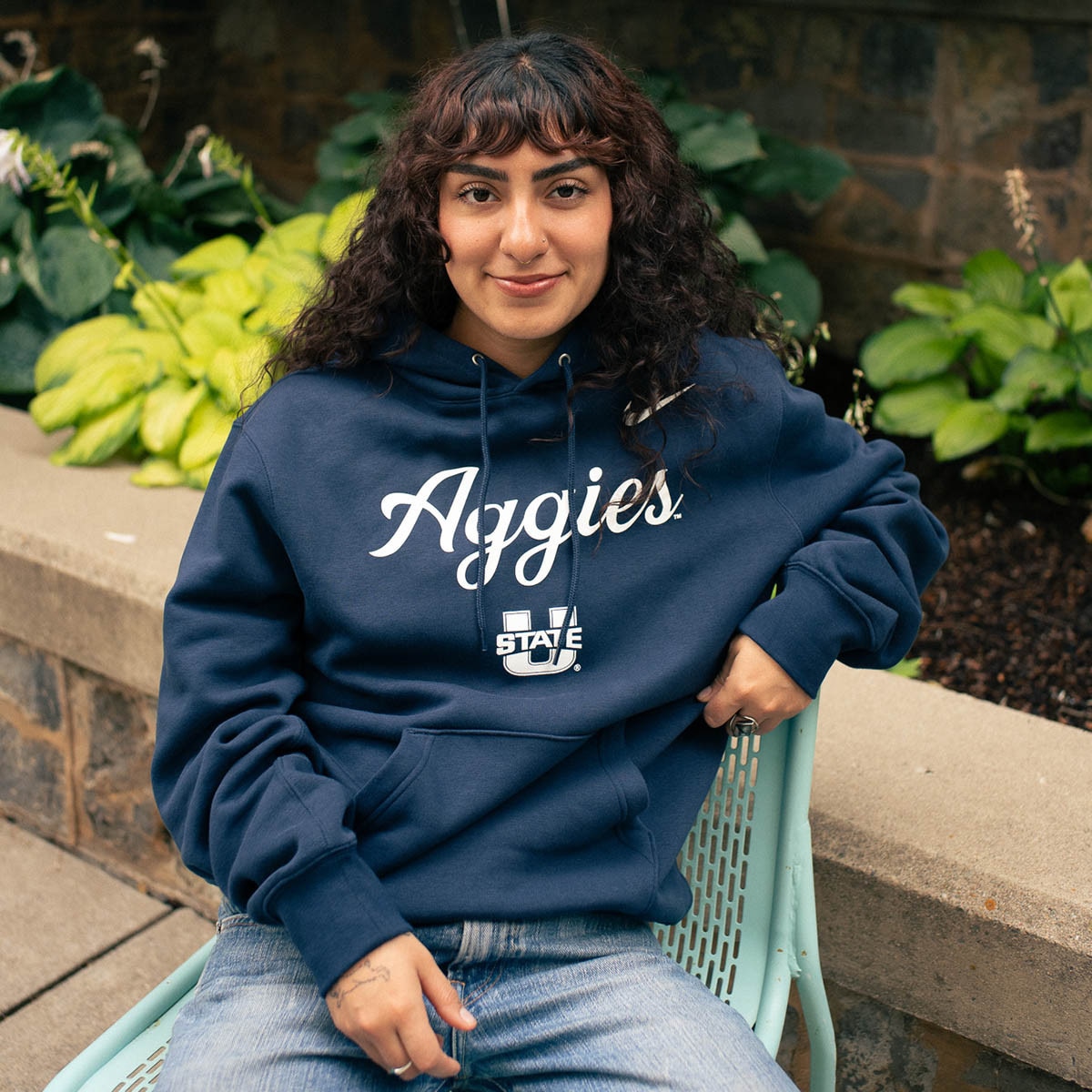 nike unisex aggies script hoodie navy